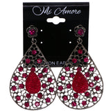 Mi Amore Flower Drop-Dangle-Earrings Silver-Tone/Pink