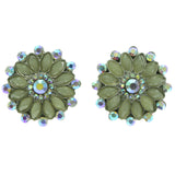 Metal Flower Stud-Earrings With Crystal Accents Silver-Tone & Multi Colored