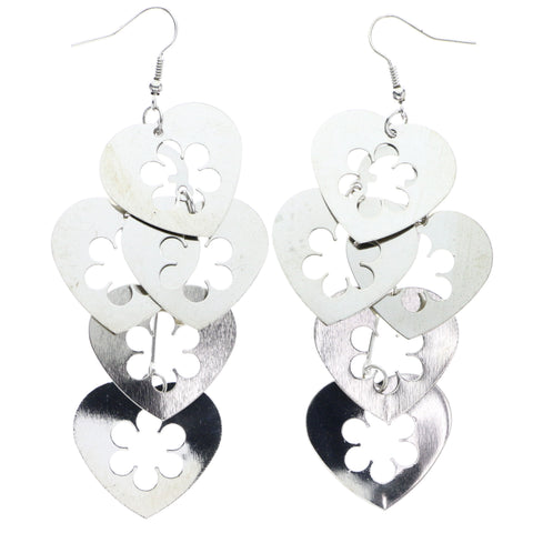 Mi Amore Heart Flower Dangle-Earrings Silver-Tone