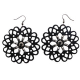 Mi Amore Flower Dangle-Earrings Black/Silver-Tone