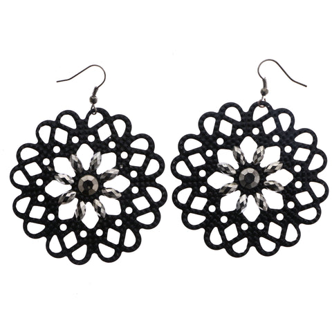 Mi Amore Flower Dangle-Earrings Black/Silver-Tone