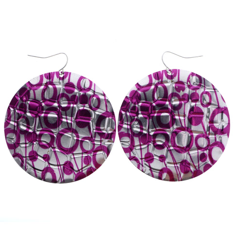 Mi Amore Retro Textured Dangle-Earrings Pink & Silver-Tone