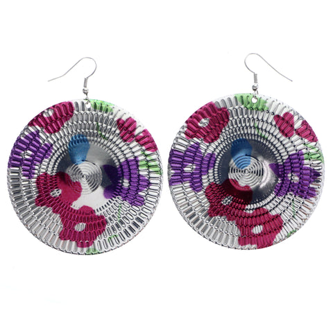 Mi Amore Textured Flower Dangle-Earrings Silver-Tone & Multicolor