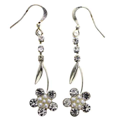 Mi Amore Flower Dangle-Earrings Silver-Tone/White