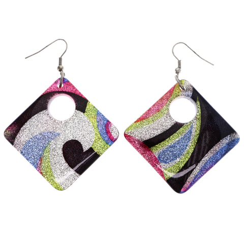 Mi Amore Glitter Heart Dangle-Earrings Multicolor & Silver-Tone