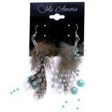 Mi Amore Polka Dot Feather Dangle-Earrings Blue & Brown