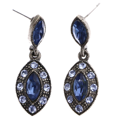 Mi Amore Antiqued Drop-Dangle-Earrings Blue/Silver-Tone