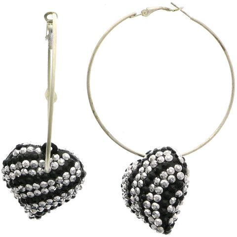Mi Amore Heart Hoop-Earrings Silver-Tone/Black