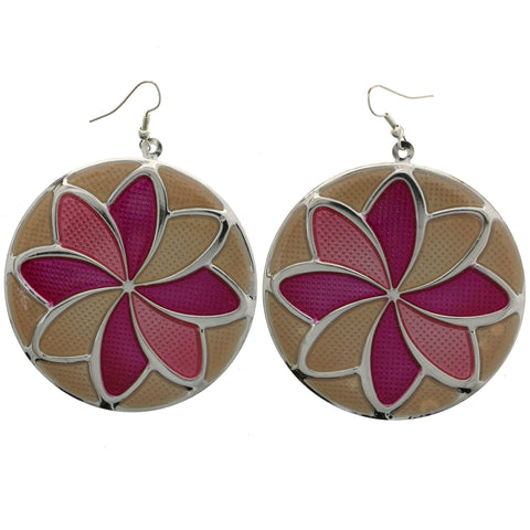 Mi Amore Flower Dangle-Earrings Silver-Tone/Pink