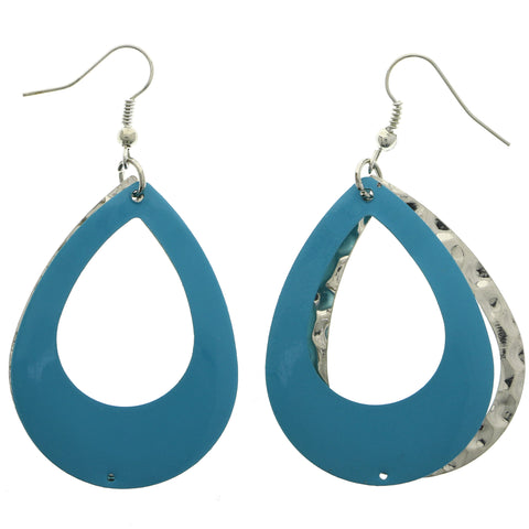 Mi Amore Layered Teardrop Dangle-Earrings Blue/Silver-Tone