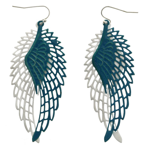 Mi Amore Feather Dangle-Earrings Blue/White