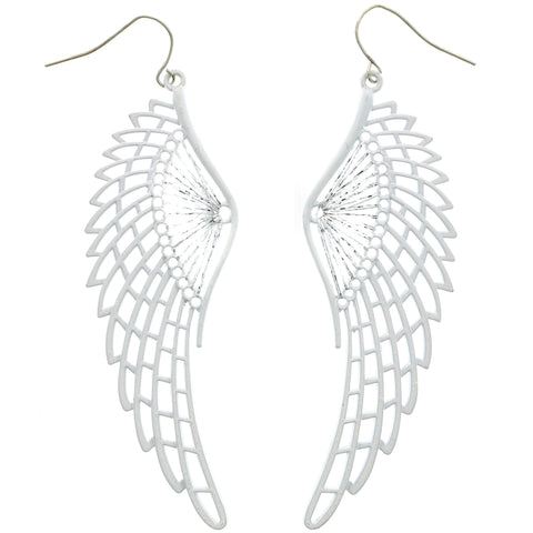 Mi Amore Feather Dangle-Earrings White/Silver-Tone