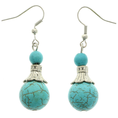 Mi Amore Faux-Turquoise Dangle-Earrings Silver-Tone/Blue