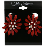 Mi Amore Flower Dangle-Earrings Red/Silver-Tone