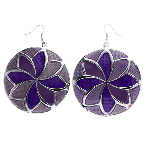 Mi Amore Flower Dangle-Earrings Purple/Silver-Tone