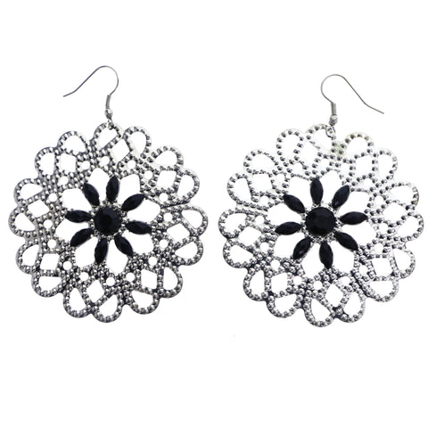 Mi Amore Flower Dangle-Earrings Silver-Tone/Black