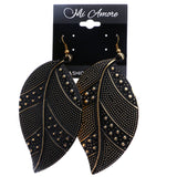 Mi Amore Leaf Dangle-Earrings Black/Gold-Tone