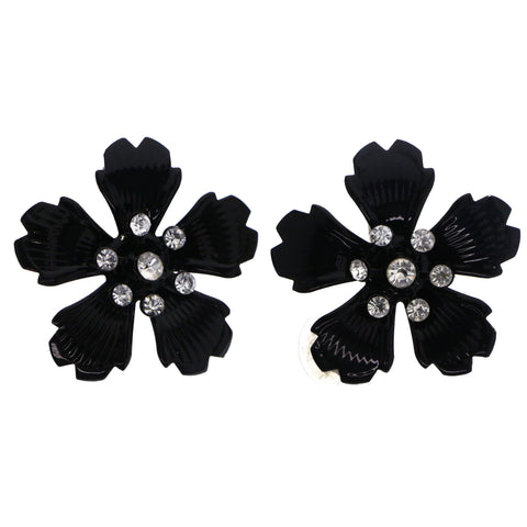 Mi Amore Flower Dangle-Earrings Black/Silver-Tone