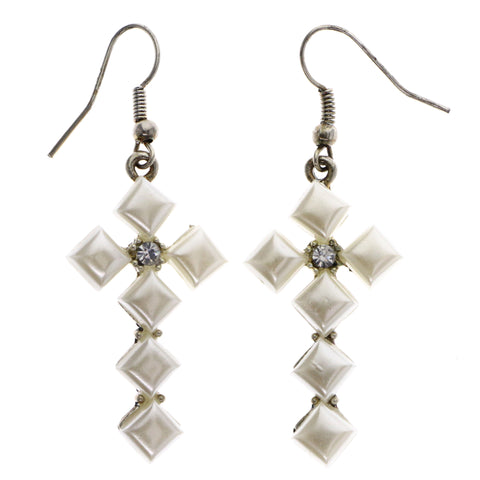 Mi Amore Cross Dangle-Earrings White/Silver-Tone