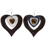 Mi Amore Heart Dangle-Earrings Brown/Silver-Tone