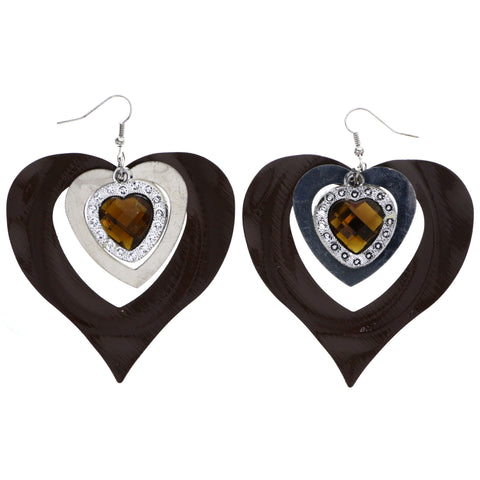 Mi Amore Heart Dangle-Earrings Brown/Silver-Tone