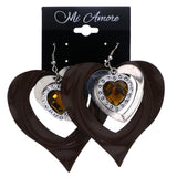 Mi Amore Heart Dangle-Earrings Brown/Silver-Tone