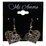 Mi Amore Antiqued Heart Dangle-Earrings Silver-Tone