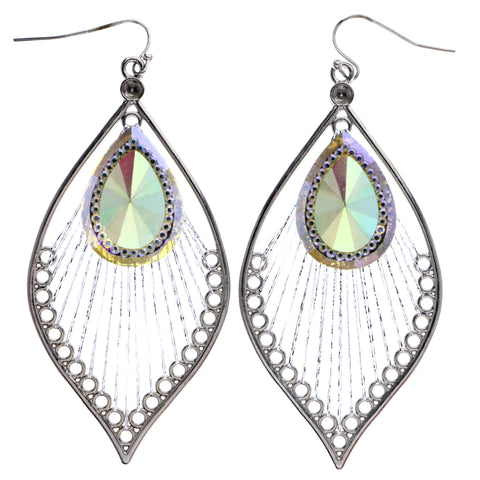 Mi Amore AB Finish String Art Dangle-Earrings Silver-Tone & Yellow