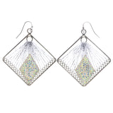 Mi Amore AB Finish String Art Dangle-Earrings Silver-Tone & Yellow