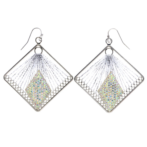 Mi Amore AB Finish String Art Dangle-Earrings Silver-Tone & Yellow