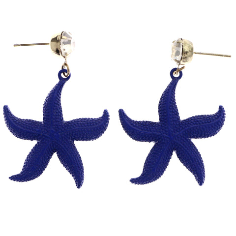 Mi Amore Nautical Starfish Drop-Dangle-Earrings Blue & Gold-Tone