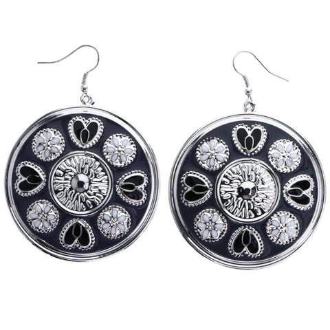 Mi Amore Heart Flower Dangle-Earrings Silver-Tone & Black