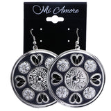 Mi Amore Heart Flower Dangle-Earrings Silver-Tone & Black