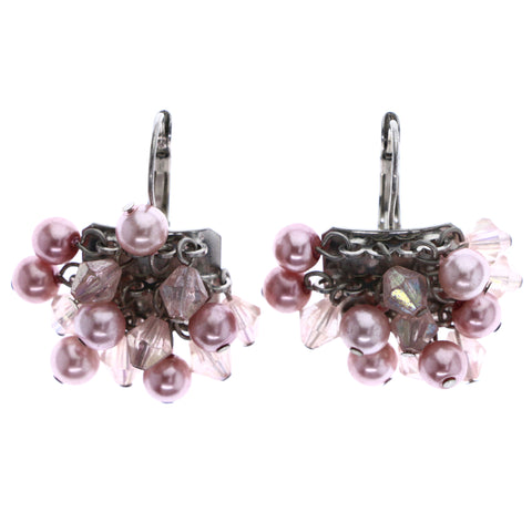 Mi Amore AB Finish Dangle-Earrings Pink/Silver-Tone