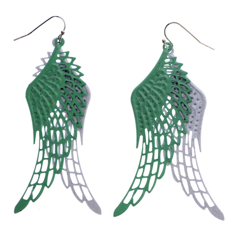 Mi Amore Angel Wings Dangle-Earrings Green/White