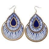 Mi Amore String Art Dangle-Earrings Blue/Gold-Tone