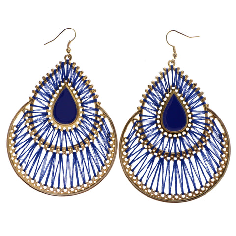 Mi Amore String Art Dangle-Earrings Blue/Gold-Tone