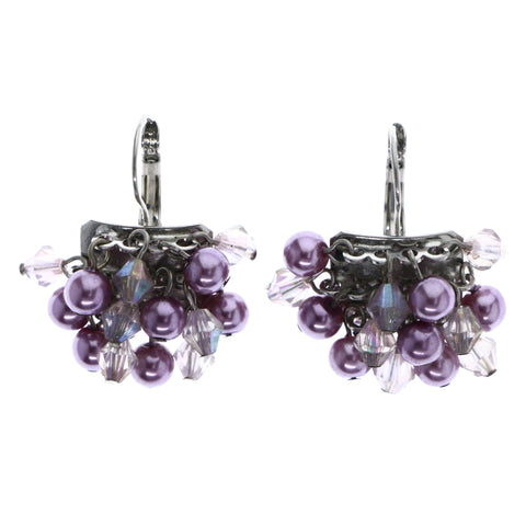 Mi Amore AB Finish Dangle-Earrings Purple/Silver-Tone