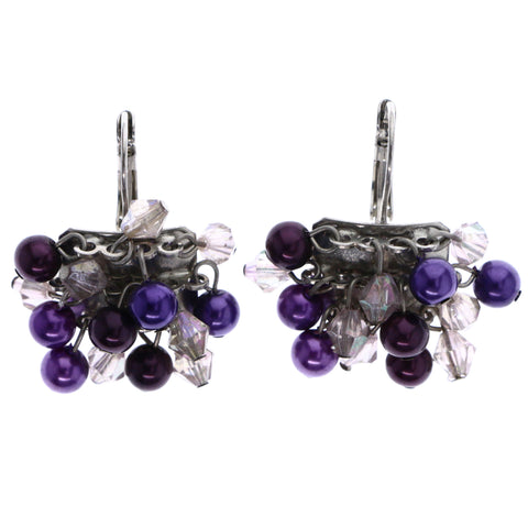 Mi Amore AB Finish Dangle-Earrings Purple/Silver-Tone