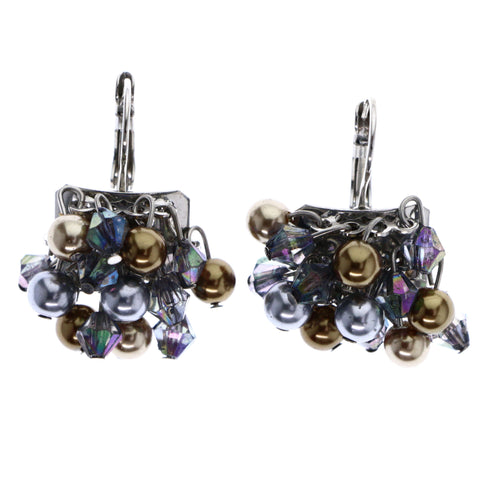 Mi Amore AB Finish Dangle-Earrings Silver-Tone/Brown