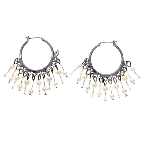 Mi Amore AB Finish Hoop-Earrings Silver-Tone/White