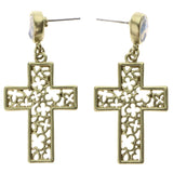 Mi Amore AB Finish Cross Drop-Dangle-Earrings Gold-Tone & White