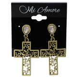 Mi Amore AB Finish Cross Drop-Dangle-Earrings Gold-Tone & White