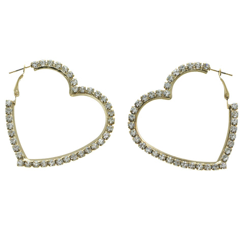 Gold-Tone Metal Heart Hoop-Earrings With Crystal Accents