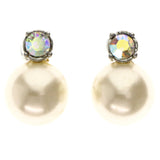 Mi Amore AB Finish Post-Earrings White/Silver-Tone