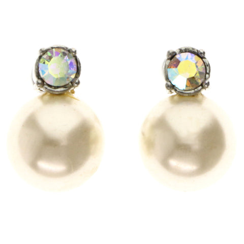Mi Amore AB Finish Post-Earrings White/Silver-Tone