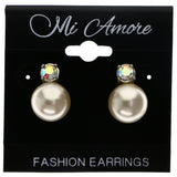 Mi Amore AB Finish Post-Earrings White/Silver-Tone