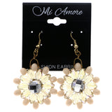 Mi Amore AB Finish Flower Dangle-Earrings Peach & Gold-Tone