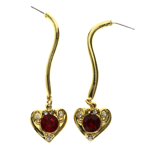 Mi Amore Heart Drop-Dangle-Earrings Gold-Tone/Red