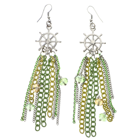 Mi Amore Ship Wheel Dangle-Earrings Green/Silver-Tone